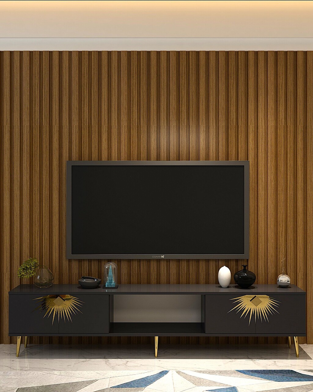 Comoda TV, Hanah Home, Nida, 150x40.6x29.6 cm, Antracit / Aur - imagine 7